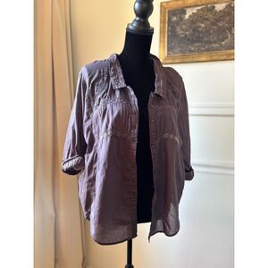FREE PEOPLE New Romantics Dark Smoke Plum Lacy Shirt XS/S Oversized